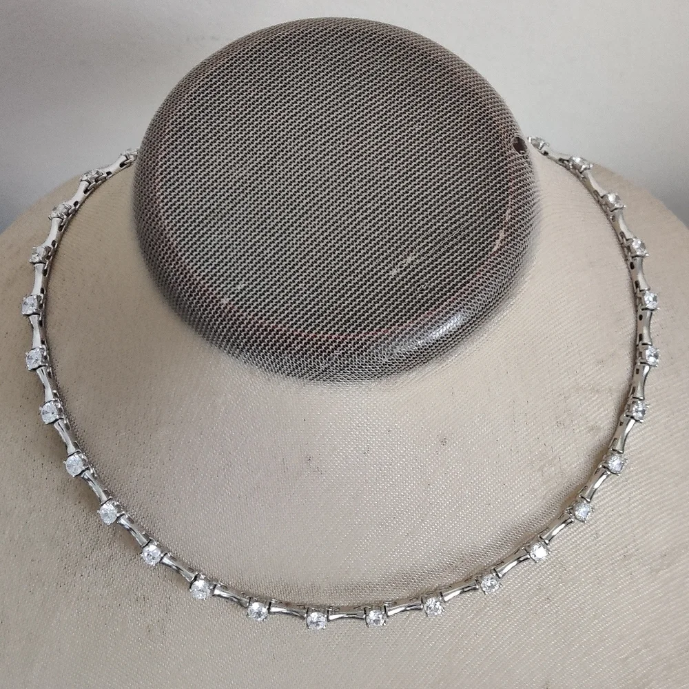 Elegant Sterling Silver and Cubic Zirconia Station Necklace - Picture 10 of 16